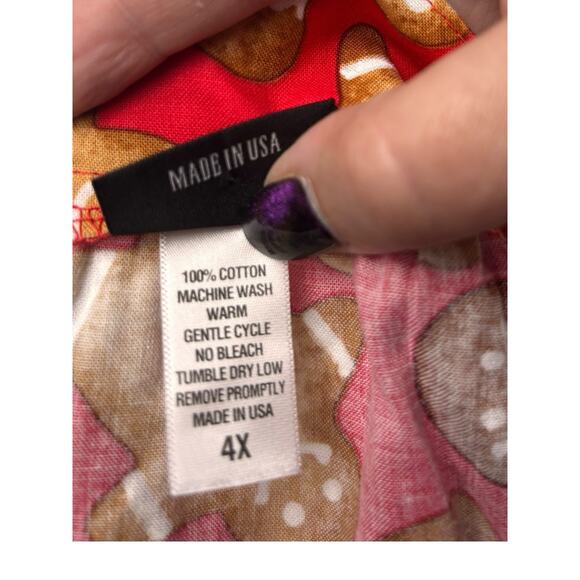 Retroliciois Gingerbread Christmas Knee Length Skirt 4X Cotton Red Cookies - Picture 3 of 6